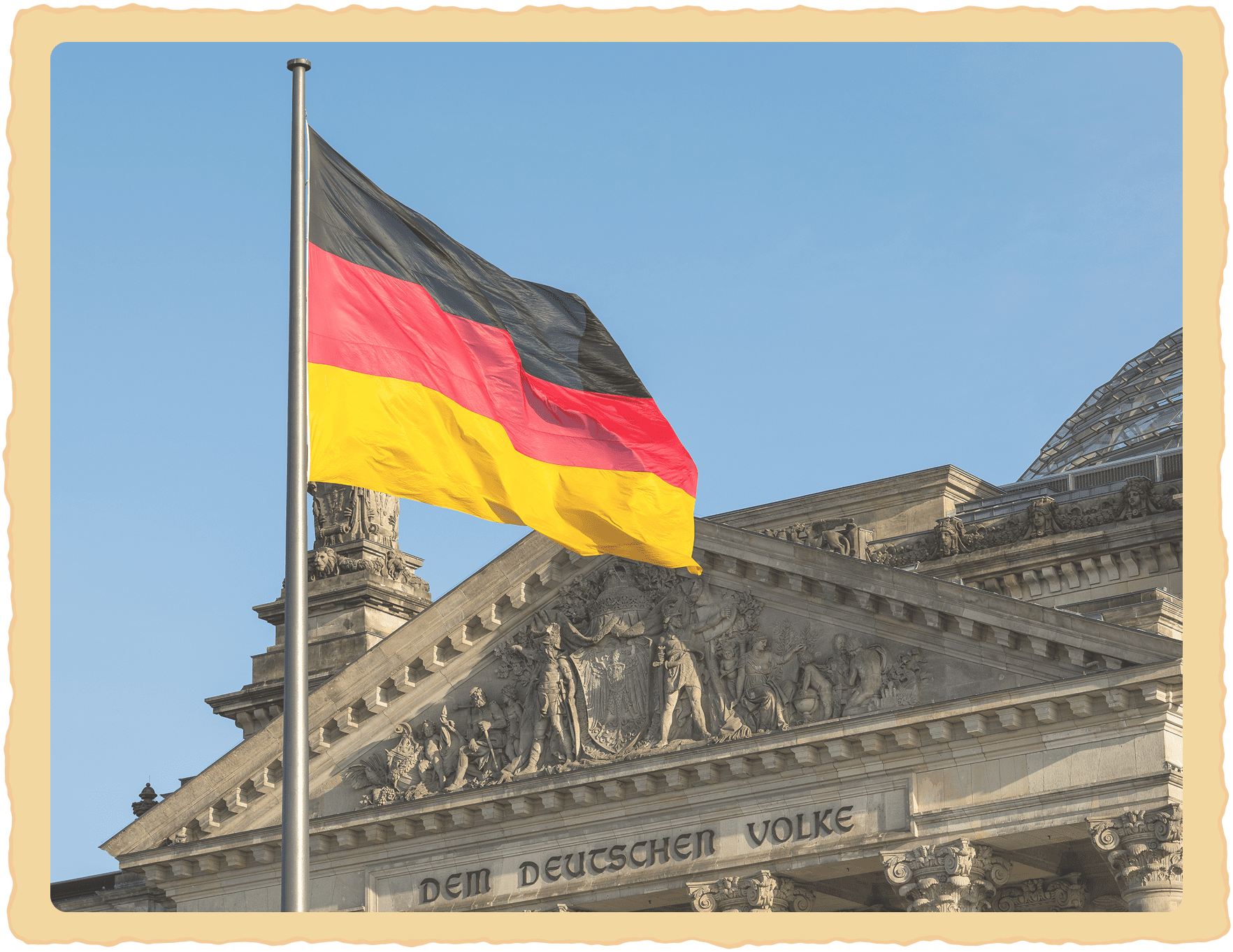 Reichstag building with German flag